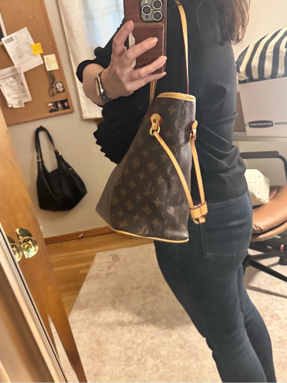 Guyika Brown Monogram Tote with Tan Trim - Picture 15 of 16